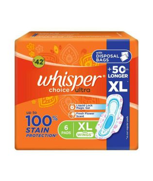 Whisper Choice  Ultra Sanitary Pads for Women, XL-6 Pads
